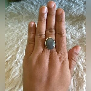 Adjustable Silver Oval Labradorite Stone Statement Ring